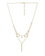 18Kt Gold Plated Layered Necklace With Dangling Bar & Cz Double Row Chain For Cheap