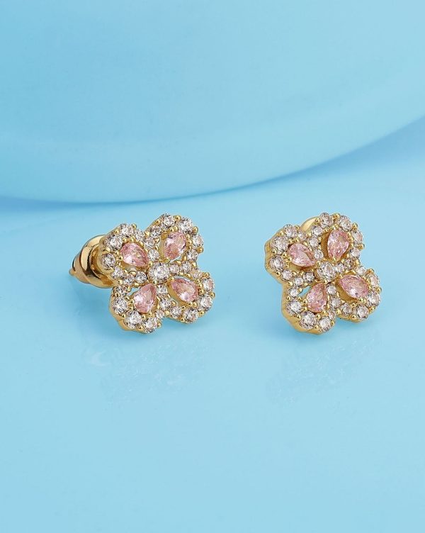 Gold Plated With Cz Floral Stud Earring For Women on Sale