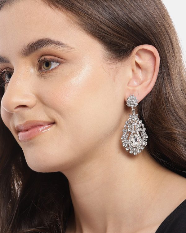 Rhodium Plated With Cz Fashionable Drop Earring For Women Online Hot Sale