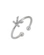 Carlton London Rhodium Plated Silver Toned  K  Shape Cz Studded Adjustable Finger Ring For Women Fashion