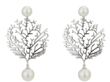 Carlton London Rhodium Plated White Pearl Withtree Drop Earring For Women For Sale