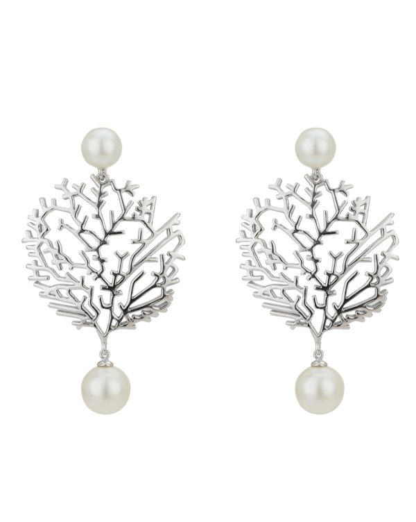 Carlton London Rhodium Plated White Pearl Withtree Drop Earring For Women For Sale