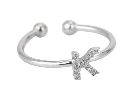 Carlton London Rhodium Plated Silver Toned  K  Shape Cz Studded Adjustable Finger Ring For Women Fashion