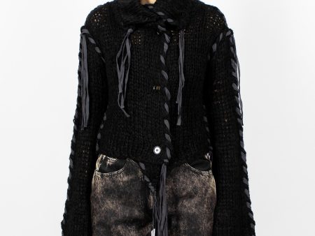 Lacing Knit Cardigan Black on Sale