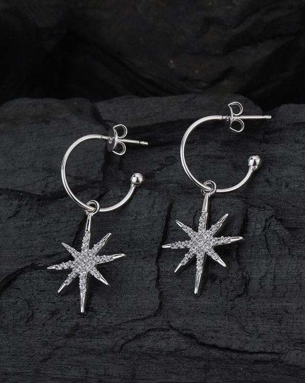 Carlton London  Rhodium Plated Starburst Drop Earrings For Cheap