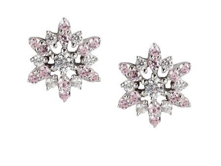 925 Sterling Silver Pink Zirconia With Rhodium Plated Floral Stud Earring Hot on Sale