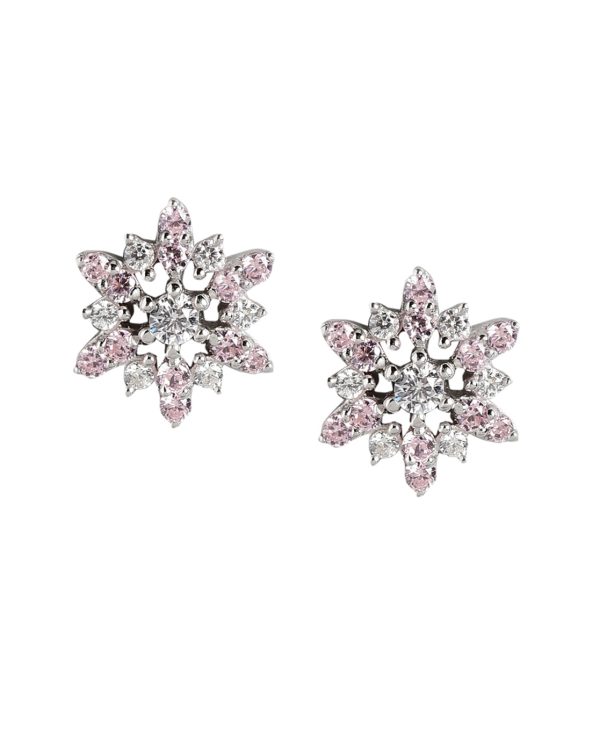 925 Sterling Silver Pink Zirconia With Rhodium Plated Floral Stud Earring Hot on Sale