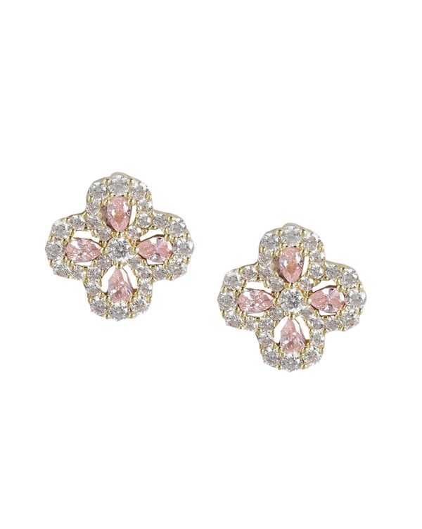 Gold Plated With Cz Floral Stud Earring For Women on Sale