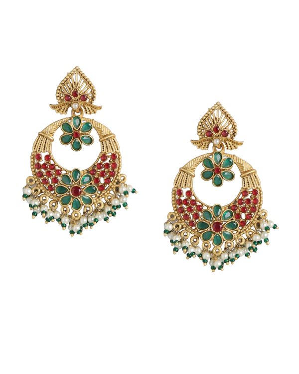 Gold Plated Kundan Pearl Chandelier Jhumka Earring For Women For Cheap