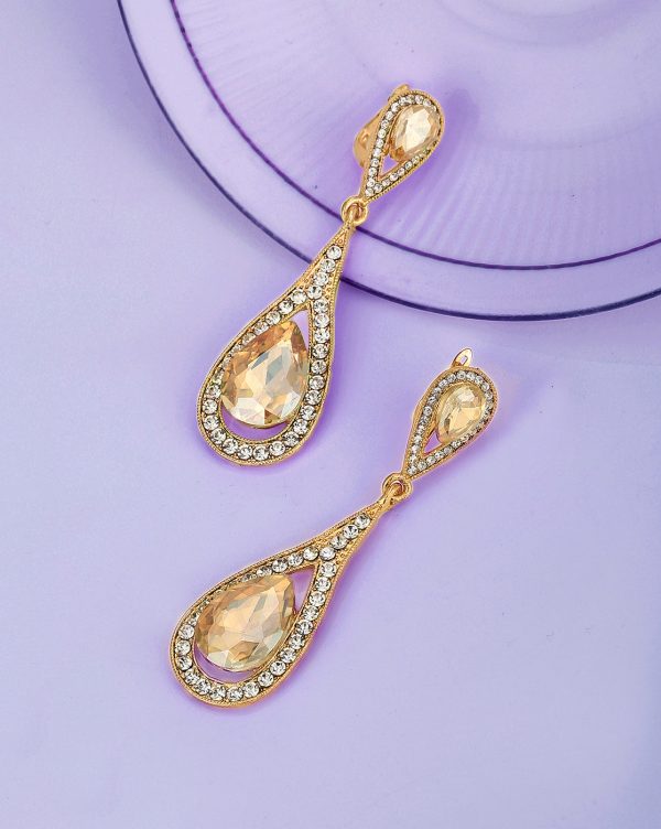 Tear Drop Rose Gold Plated With Crystal Classic Drop Earring Fashion