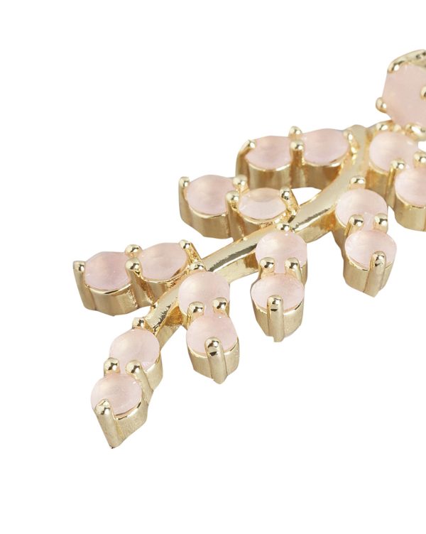 Gold Plated With Pink Beaded Leaf Drop Earring For Women For Discount