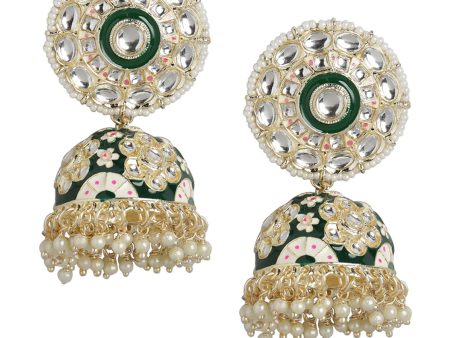 Gold Plated Pearl Enamel Jhumka Earring For Women Sale