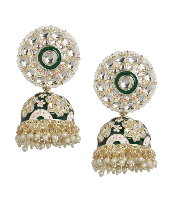 Gold Plated Pearl Enamel Jhumka Earring For Women Sale