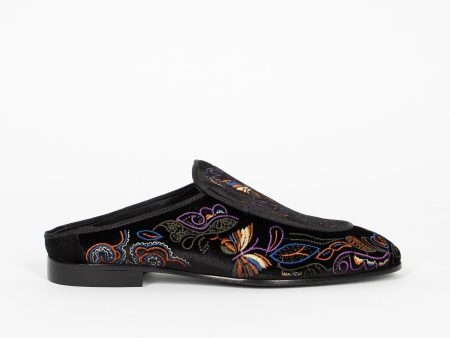 Velvet Mule Black Papillon Embroidery Online