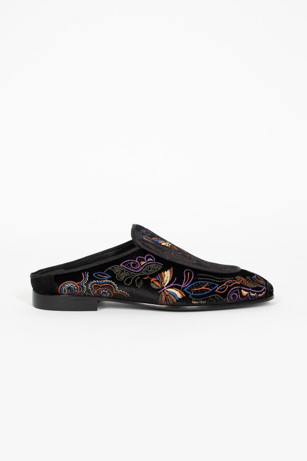 Velvet Mule Black Papillon Embroidery Online