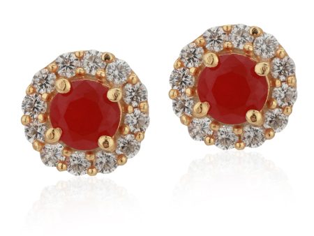 Carlton London Gold Plated Maroon Stone Circular Stud Earring For Women Cheap