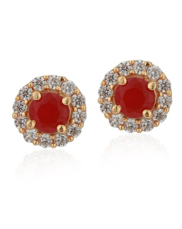 Carlton London Gold Plated Maroon Stone Circular Stud Earring For Women Cheap