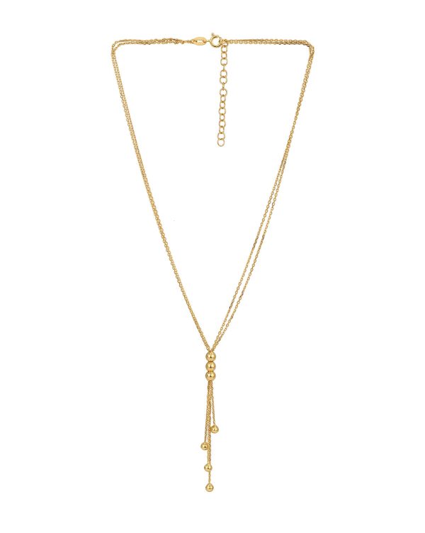 18Kt Gold Plated Double Chain Y-Necklace With Dangling Ball & Tassles For Discount