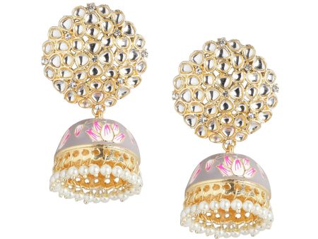 Gold Plated Pearl Enamel Jhumka Earring For Women on Sale