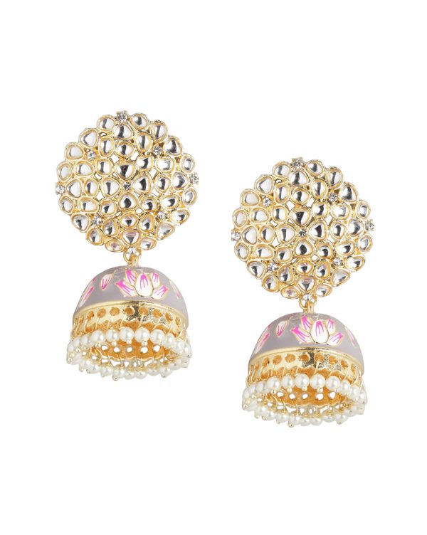 Gold Plated Pearl Enamel Jhumka Earring For Women on Sale