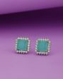 Rhodium Plated With Turquoise Stone Stud Earring For Women Sale