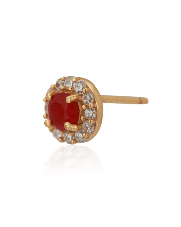 Carlton London Gold Plated Maroon Stone Circular Stud Earring For Women Cheap