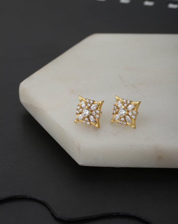 Carlton London Gold Plated Cz Square Stud Earring For Women Online now