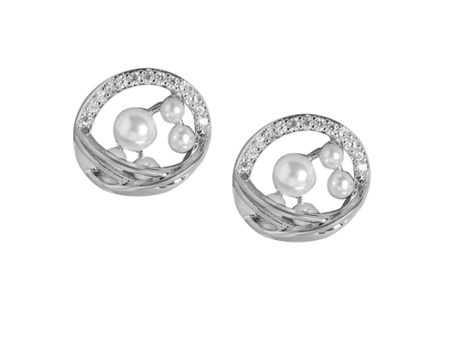 Rhodium Plated Stud Earring With Petite Pearl For Women For Cheap