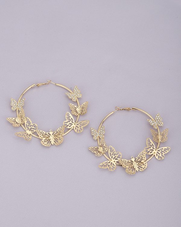 Gold Plated With Cz & Butterfly Bold Hoop Earring For Women Supply