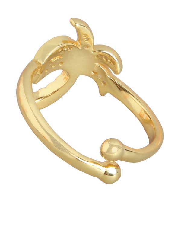 Carlton London Gold Plated Cz Studded Tree Contemporary Adjustable Finger Ring For Women Hot on Sale