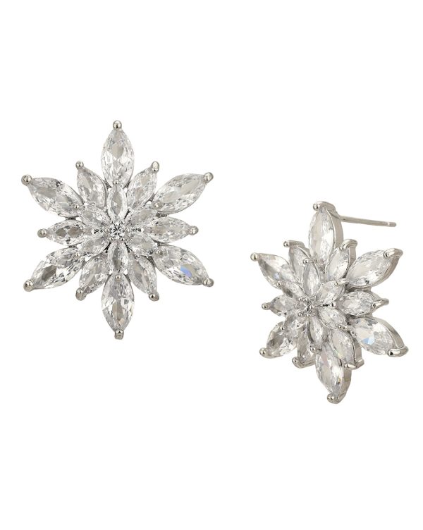 Rhodium Plated Cz Floral Stud Earring For Women Cheap