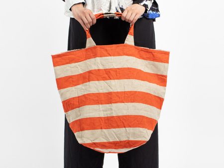 Imuya Washed Linen Bag Orange Natural Stripe Online Hot Sale