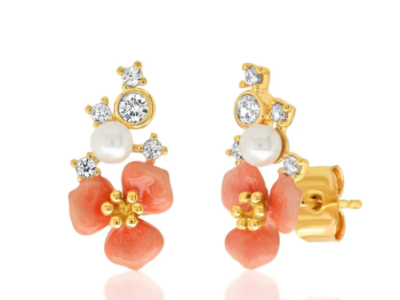 Coral Flower Cluster Studs Cheap