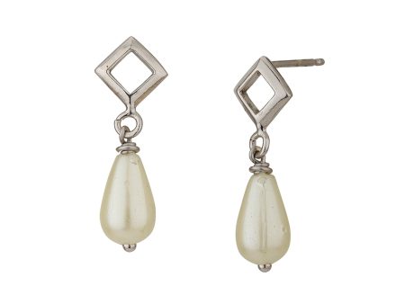 Carlton London Rhodium Plated Contemporary Drop Earring With Dangling Pearl Cheap