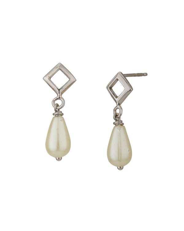 Carlton London Rhodium Plated Contemporary Drop Earring With Dangling Pearl Cheap