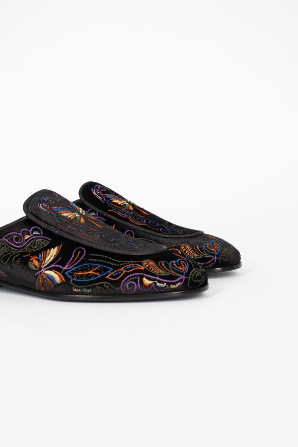 Velvet Mule Black Papillon Embroidery Online