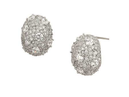 Rhodium Plated Cz Oval Stud Earring For Women Sale