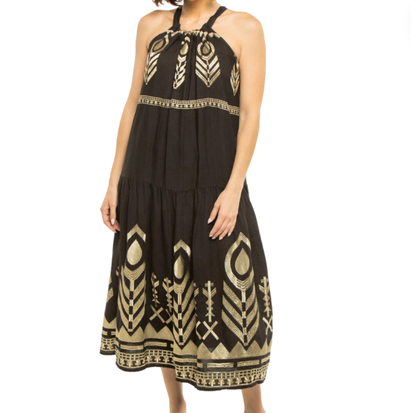 Embroidered Metallic Halter Midi Dress Sale