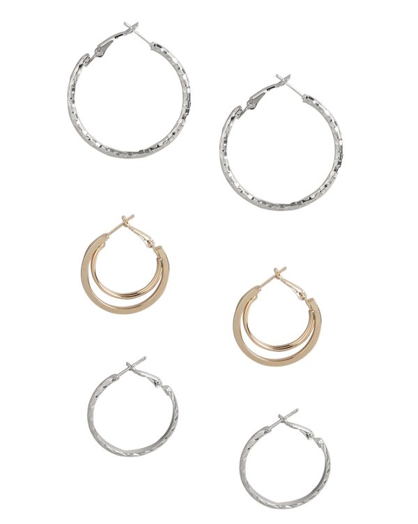 Set Of 3 Fancy Hoop Earring With Silver & Gold Plating For Women Online Hot Sale