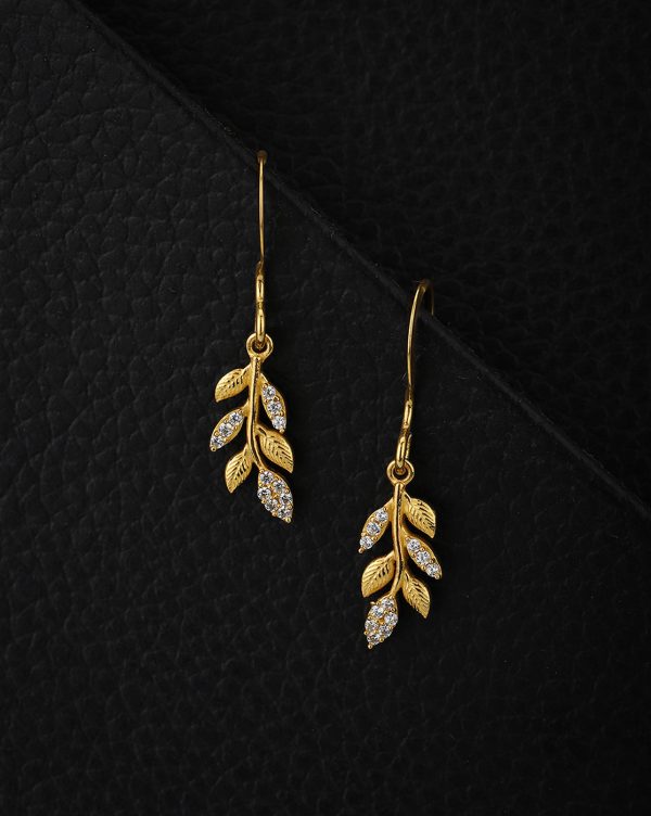 Carlton London Gold Plated Cz Leaf Drop Earring For Women Hot on Sale