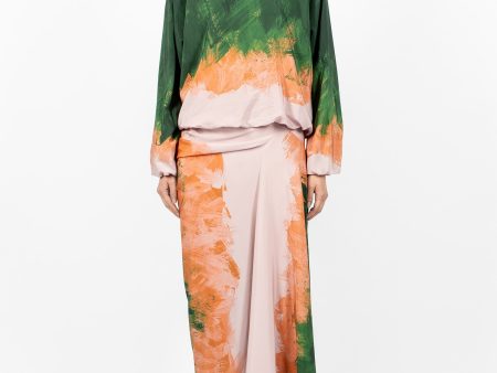 Long Draped Silk Skirt Green Supply