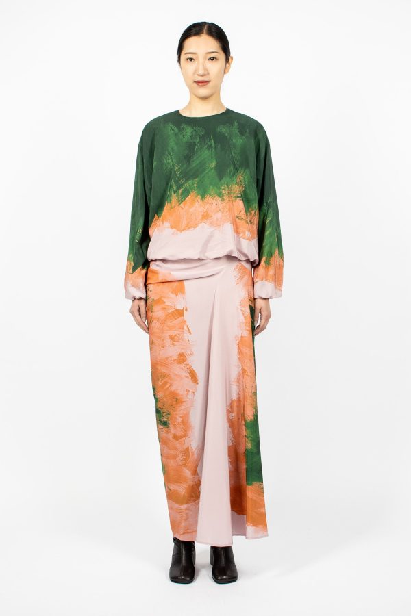 Long Draped Silk Skirt Green Supply