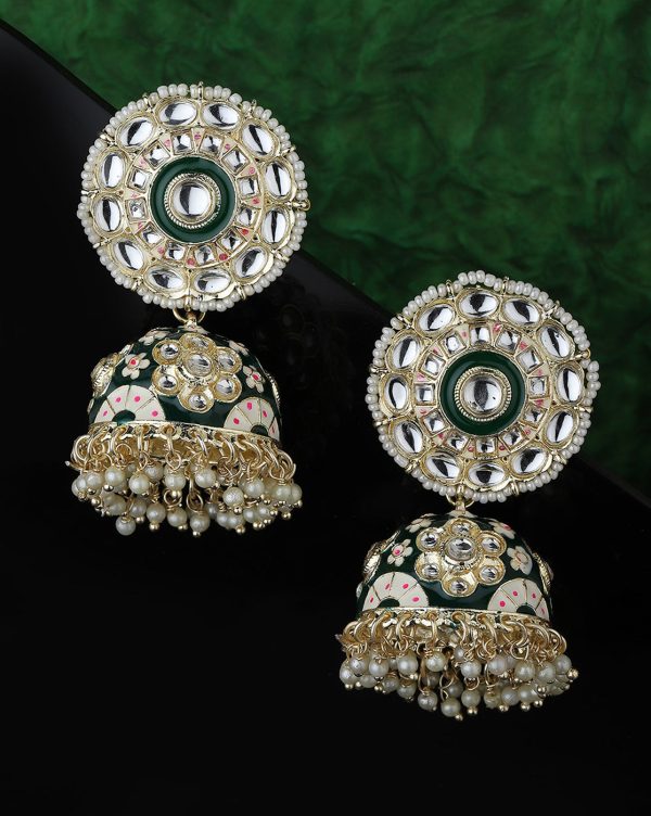 Gold Plated Pearl Enamel Jhumka Earring For Women Sale