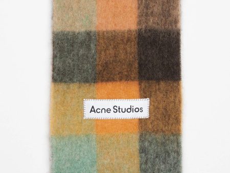 Checked Mohair Scarf Chestnut brown yellow green Online now