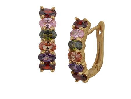 Carlton London Gold Plated Multicolored Stone Circular Huggie Hoop Earring For Women For Cheap