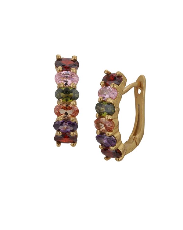 Carlton London Gold Plated Multicolored Stone Circular Huggie Hoop Earring For Women For Cheap