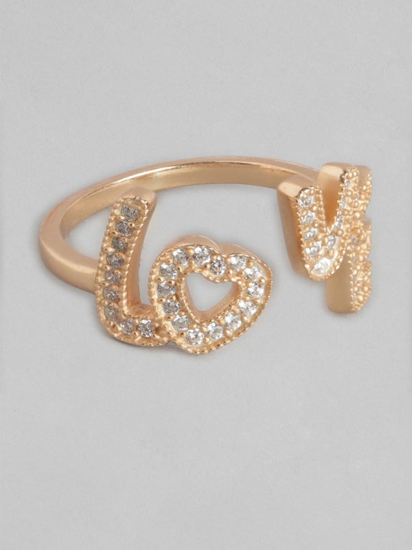 Carlton London Gold Plated  Love  Script Cz Studded Adjustable Finger Ring For Women For Cheap