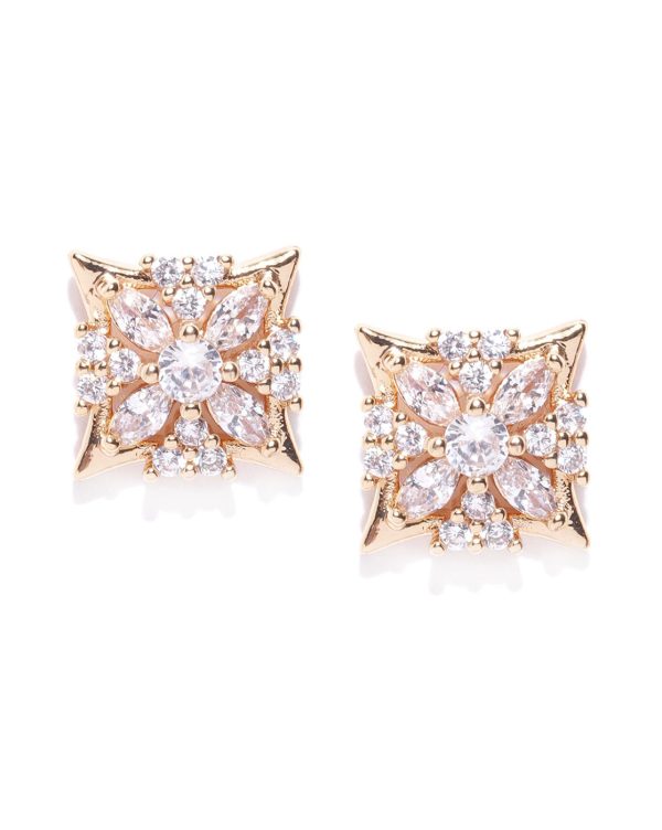 Carlton London Gold Plated Cz Square Stud Earring For Women Online now