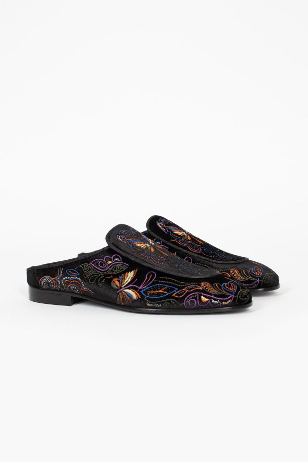 Velvet Mule Black Papillon Embroidery Online