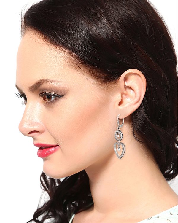 Carlton London 925 Sterling Silver Rhodium Plated Contemporary Cz Drop Earring Online now